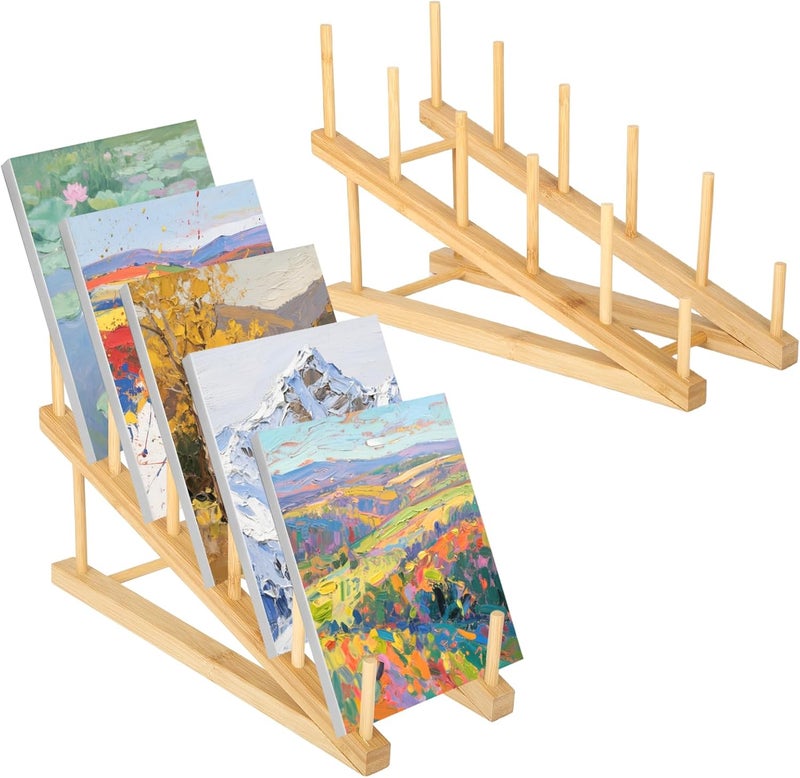 Rainmae 2 Pack Small Art Drying Rack Art Storage Rack, Wood Kids Bookshelf for Display, 5 Layers Paint Display Rack Storage Stand, Artsork Storage Organizer for Painting Canvas, Children Book Rack - Image 1